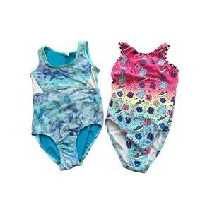 Cat & Jack Distera gymnastics leotards sz 7/8 bundle of 2 floral sneakers camera